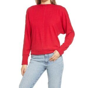 Vince Camuto Gold Snap Trim Dolman Sleeve Boatneck Sweater Red Women‎ Size XL